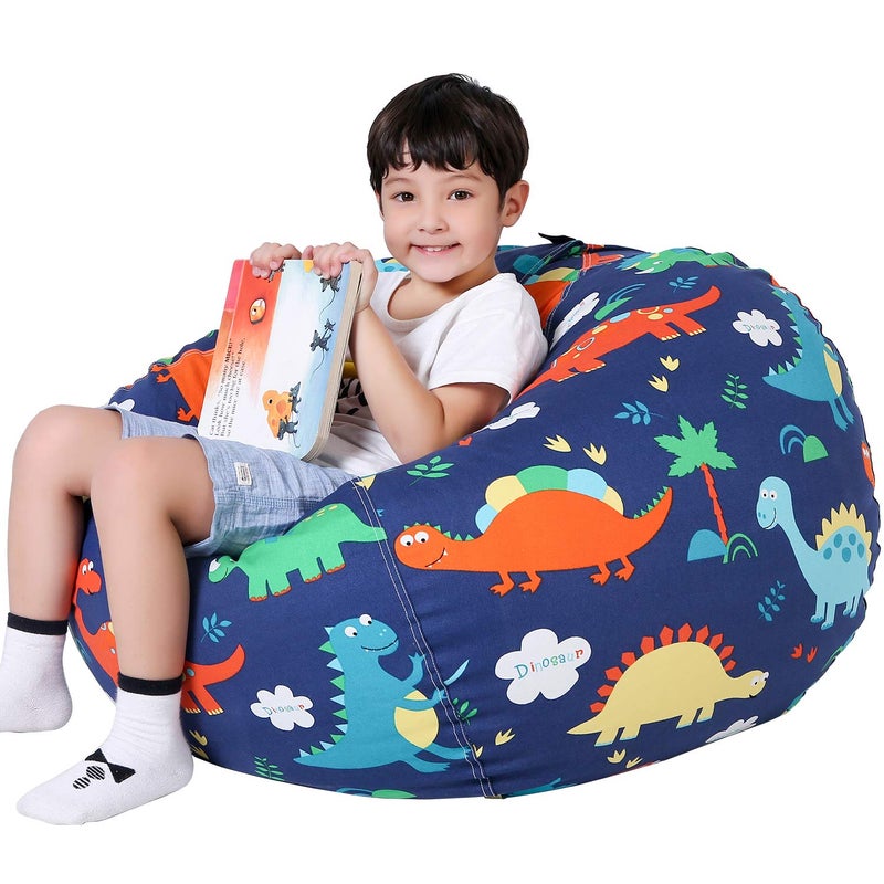 Lukeight Stuffed Animal Storage Bean Bag Chair Cover for Kids  Dinosaur Zipper Beanbag Chair Cover for Organizing Toddler & Kids' Rooms Plush Toys (Dinosaur  X-Large)
